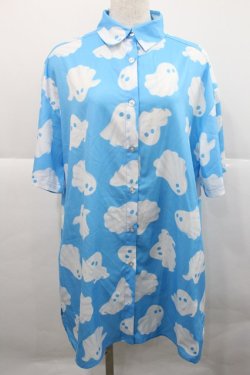 画像1: LISTEN FLAVOR / ゴースト総柄シャツ  ブルースカイ I-25-12-27-054-PU-BL-SA-ZI