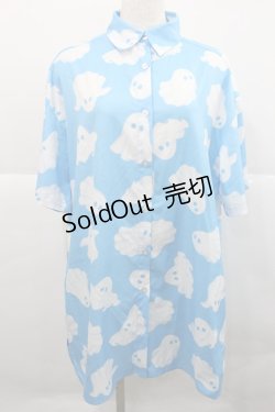 画像1: LISTEN FLAVOR / ゴースト総柄シャツ  ブルースカイ I-25-12-27-054-PU-BL-SA-ZI