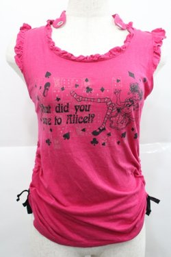 画像1: PEACE NOW / トランプガールプリントノースリーブカットソー  濃ピンクＸ黒 I-25-12-27-058-PU-TO-SA-ZI