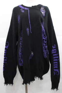 画像1: Amilige / ロゴ変形ダメージニット  黒Ｘ紫 I-25-12-27-059-PU-TO-SA-ZI