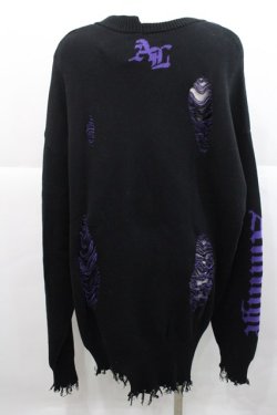 画像2: Amilige / ロゴ変形ダメージニット  黒Ｘ紫 I-25-12-27-059-PU-TO-SA-ZI
