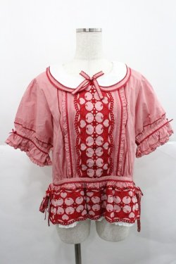 画像1: PINK HOUSE / チェリーレース使いギンガムチェックブラウス  赤 I-25-12-27-063-LO-BL-SA-ZI