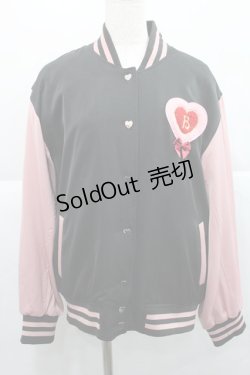 画像1: BABY,THE STARS SHINE BRIGHT / うさくみゃちゃんのSweet Loveスタジアムジャンパー  黒Ｘピンク I-25-12-27-070-BA-JA-SA-ZI