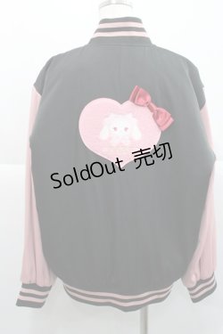 画像2: BABY,THE STARS SHINE BRIGHT / うさくみゃちゃんのSweet Loveスタジアムジャンパー  黒Ｘピンク I-25-12-27-070-BA-JA-SA-ZI