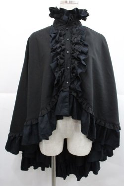 画像1: MARBLE / ヴァンパイアタイ付き立ち襟フリルマント  黒 I-25-12-27-075-GO-JA-SA-ZI