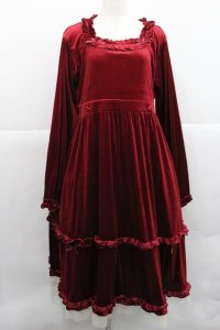 Virally / hsベロア2WAYワンピース L 濃赤 I-25-12-27-079-0-OP-SA-ZI