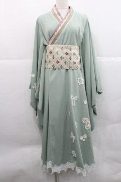 画像1: Favorite / 白レースと翡翠の泉和装ワンピース XL グリーンＸ白 I-25-12-27-083-LO-OP-SA-ZI