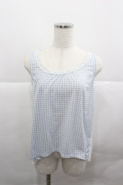 画像1: axes femme / ギンガムチェックシースルー重ねノースリーブトップス  サックスＸ白 I-25-12-27-018-AX-TO-SA-ZI
