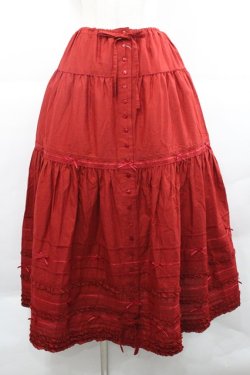 画像1: PINK HOUSE / サテンリボンいっぱいローンティアードスカート  赤 I-25-12-27-111-LO-SK-SA-ZI