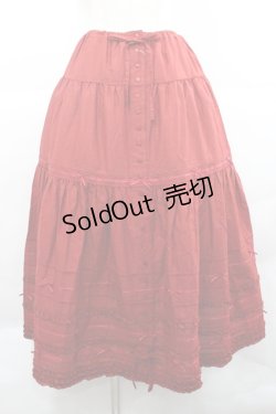 画像1: PINK HOUSE / サテンリボンいっぱいローンティアードスカート  赤 I-25-12-27-111-LO-SK-SA-ZI
