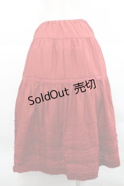 画像2: PINK HOUSE / サテンリボンいっぱいローンティアードスカート  赤 I-25-12-27-111-LO-SK-SA-ZI
