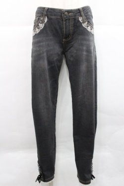 画像1: axes femme / 裾編み上げストレッチパンツ L 黒 I-25-12-27-112-AX-PA-TE-ZI