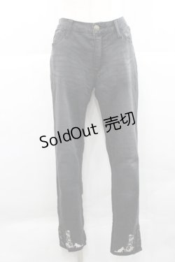 画像1: axes femme / ねこ刺繍デニムパギンス L 黒 I-25-12-27-113-AX-PA-TE-ZI