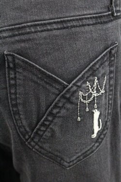 画像3: axes femme / ねこ刺繍デニムパギンス L 黒 I-25-12-27-113-AX-PA-TE-ZI