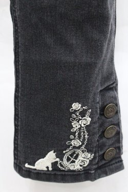 画像4: axes femme / ねこ刺繍デニムパギンス L 黒 I-25-12-27-113-AX-PA-TE-ZI