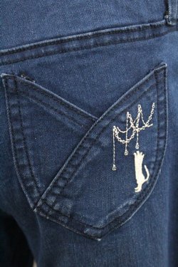 画像3: axes femme / ねこ刺繍デニムパギンス L ブルー I-25-12-27-114-AX-PA-TE-ZI
