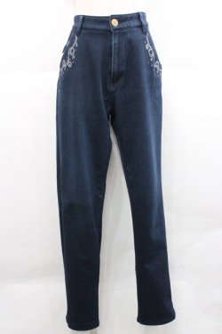 画像1: axes femme / 刺繍デニムパンツ  紺 I-25-12-27-115-AX-PA-SA-ZI
