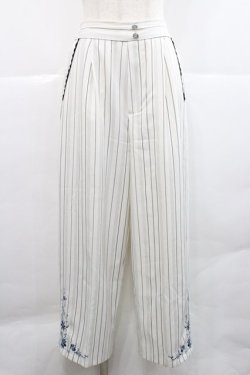 画像1: axes femme / 裾刺繍ストライプワイドパンツ  白Ｘ黒 I-25-12-27-116-AX-PA-SA-ZI