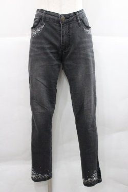 画像1: axes femme / ポケット刺繍デニムパンツ  黒デニム I-25-12-27-118-AX-PA-SA-ZI