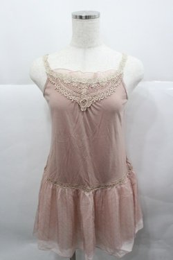 画像1: axes femme / ラメレース使いロングタンク M ピンク I-25-12-27-024-AX-TO-TE-ZI