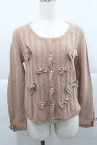 axes femme / リボンニットカーディガン M ベージュ I-25-12-27-037-AX-OP-TE-ZI