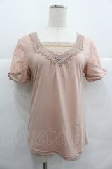 axes femme / ビジューレースハイショクTシャツ M アワピンク I-25-12-29-050-AX-TO-SA-ZI
