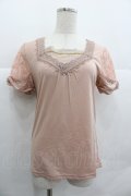 axes femme / ビジューレースハイショクTシャツ M アワピンク I-25-12-29-051-AX-TO-SA-ZI