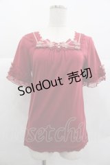 axes femme / 巻き薔薇リボン半袖カットソー  赤 I-25-12-29-060-AX-TO-SA-ZI