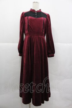 画像1: axes femme / チャイナ風ベロアワンピース  ワイン I-25-12-29-069-AX-OP-SA-ZI