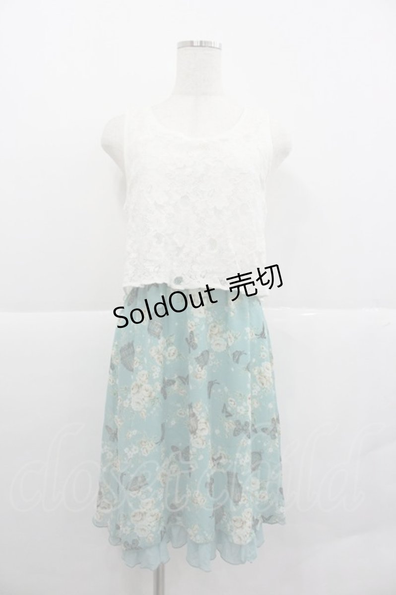 画像1: axes femme / レース×メルヘン花柄チュニック  サックスＸ白 I-25-12-29-070-AX-TO-SA-ZT565 (1)