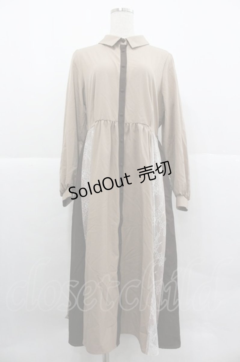 画像1: axes femme / レース切替配色ワンピース M キャメル I-25-12-29-073-AX-OP-SA-ZT566 (1)