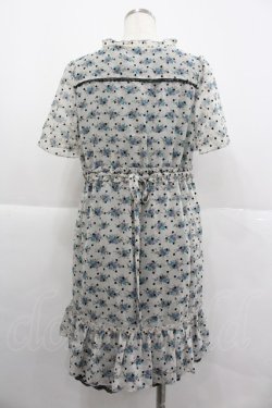 画像2: axes femme / 小花×ドットフロッキーワンピース  白Ｘ青Ｘ黒 I-25-12-29-076-AX-OP-SA-ZI