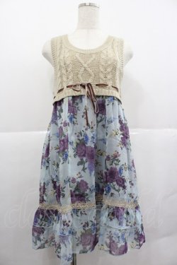 画像1: axes femme / ニット切替ワンピース  青Ｘアイボリー I-25-12-29-078-AX-OP-SA-ZI