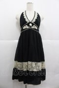 axes femme / ドット&レース切替ホルターネックチュニック  黒Ｘアイボリー I-25-12-29-085-AX-OP-SA-ZI