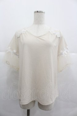 画像1: axes femme / 袖チュールビジュー使いプルオーバー M キナリ I-25-12-29-011-AX-TO-SA-ZI