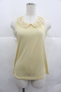 画像1: axes femme / お花モチーフ襟付タンク M イエロー I-25-12-29-020-AX-TO-SA-ZI