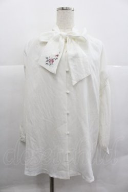 画像1: axes femme / 刺繍入りリボンロングブラウス M 白 I-25-12-29-025-AX-BL-SA-ZI