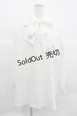 画像1: axes femme / 刺繍入りリボンロングブラウス M 白 I-25-12-29-025-AX-BL-SA-ZT0105K