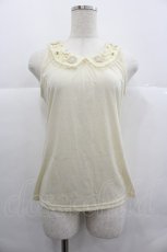 画像1: axes femme / お花モチーフ襟付タンク M キナリ I-25-12-29-030-AX-TO-SA-ZT563 (1)