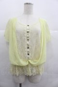 axes femme / レース切り替えシフォン半袖トップス  イエロー I-25-12-29-044-AX-TO-SA-ZI