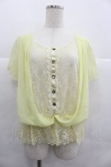 axes femme / レース切り替えシフォン半袖トップス  イエロー I-25-12-29-044-AX-TO-SA-ZI