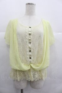 axes femme / レース切り替えシフォン半袖トップス  イエロー I-25-12-29-044-AX-TO-SA-ZI