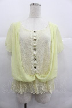 画像1: axes femme / レース切り替えシフォン半袖トップス  イエロー I-25-12-29-044-AX-TO-SA-ZI