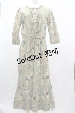 画像1: PINK HOUSE / うさぎセーター総柄長袖ワンピース  グリーン I-26-01-04-048-LO-OP-SA-ZI