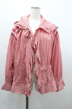 画像1: PINK HOUSE / ギンガムチェックフードオーバーブラウス  赤Ｘ白チェック I-26-01-04-006-LO-BL-SA-ZI