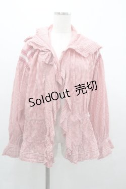 画像1: PINK HOUSE / ギンガムチェックフードオーバーブラウス  赤Ｘ白チェック I-26-01-04-006-LO-BL-SA-ZI