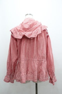 画像2: PINK HOUSE / ギンガムチェックフードオーバーブラウス  赤Ｘ白チェック I-26-01-04-006-LO-BL-SA-ZI