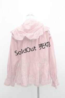 画像2: PINK HOUSE / ギンガムチェックフードオーバーブラウス  赤Ｘ白チェック I-26-01-04-006-LO-BL-SA-ZI