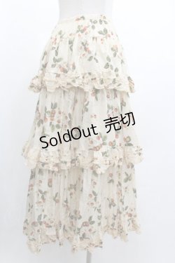 画像2: WONDERFUL WORLD / いちご柄3段フリルスカート  生成り I-26-01-04-060-LO-SK-SA-ZI