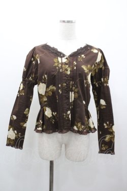 画像1: PINK HOUSE / 薔薇柄長袖ブラウス  ブラウン I-26-01-04-007-LO-BL-SA-ZI